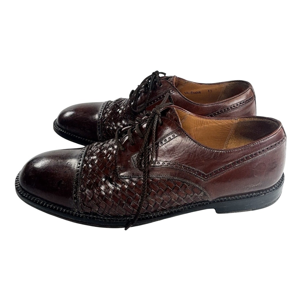 Mezlan Valencia Oxford Shoes Brown Woven Leather Cap Toe Brogue Mens 10